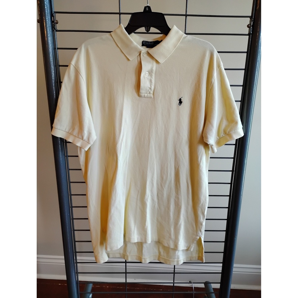 Polo Ralph Lauren Mens‎ Lg Yellow Short Sleeve Cotton Pique Polo Shirt Navy Pony